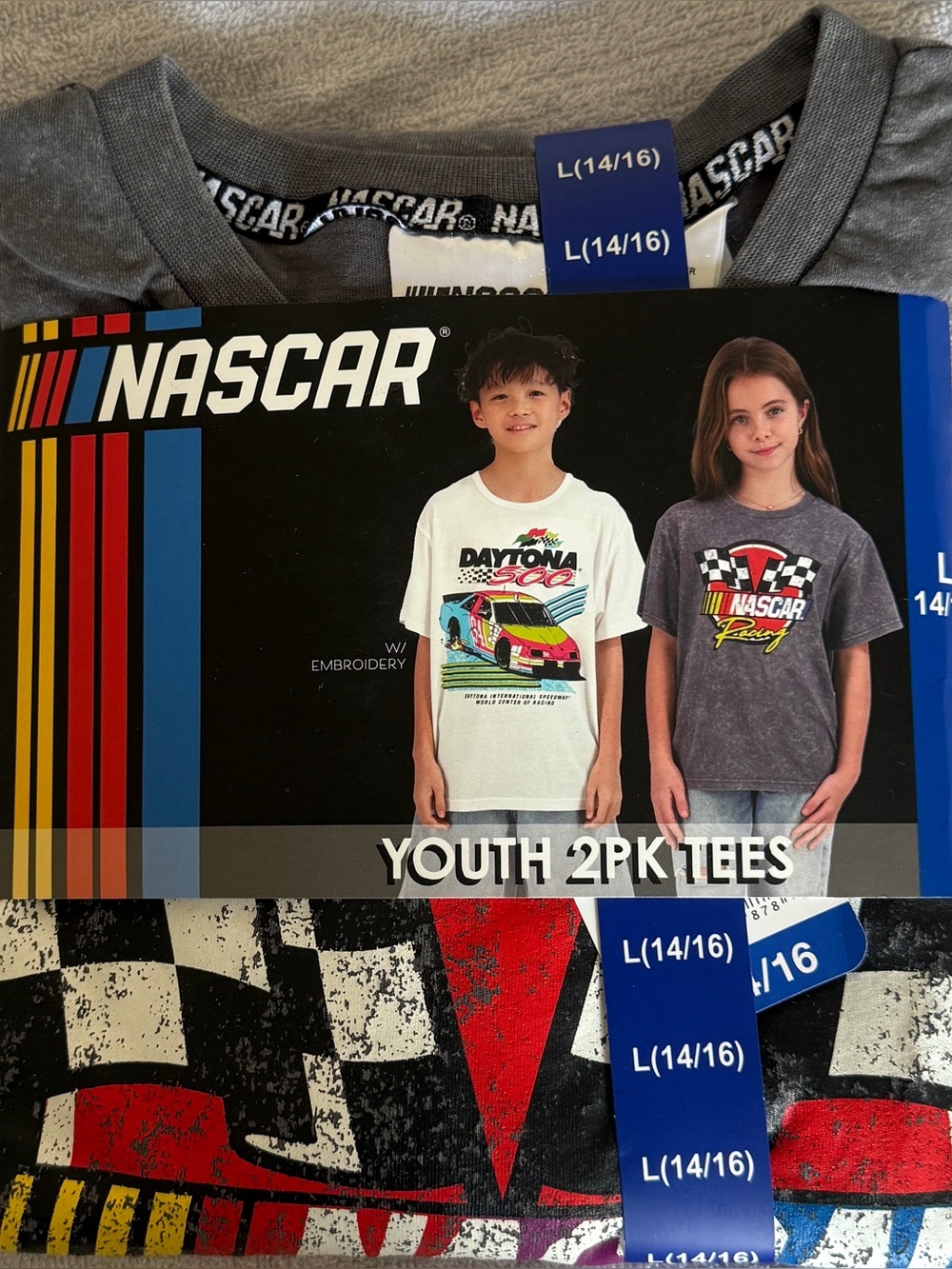 Nascar White & Gray Youth Racing Tee 2-Pack, Large
